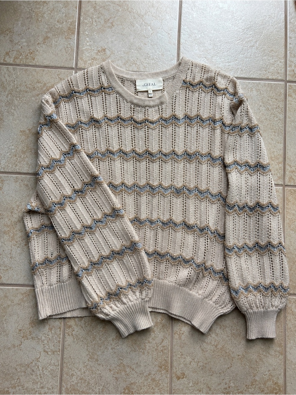THE GREAT. The Zig Zag Sweater | Stone | 2/Medium | NWOT